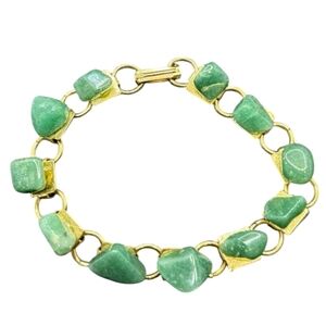 Vtg Japan Gold tone Green Aventurine Chip SemiPrecious Gemstone Link Bracelet